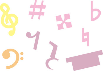 イエロー・ピンク・パープルのカラフルな音楽記号