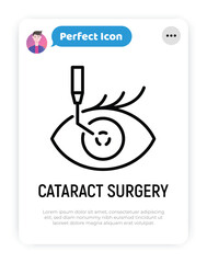 Cataract surgery thin line icon. Ophthalmology. Lasik vision correction. Modern vector illustration.