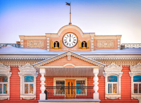 Myshkin Chambers, the Palace of Mice and figurines of mice in presentation, Nikolskaya street, Myshkin city, Yaroslavl region.