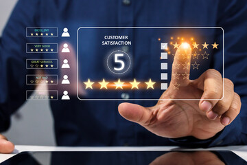 Users rate the service experience on the online application. Customer Satisfaction Survey Concept...