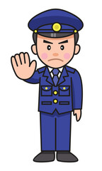 Cute cartoon Japanese police doing a hand stop sign