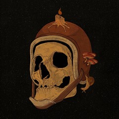 Dead skull with a bikers retro helmet, digital art style, illustration painting 