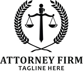 Classic sword justice legal symbol and fortune symbol for attorney law firm emblem logo design