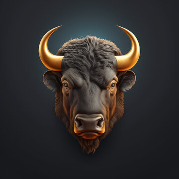 The 3d buffalo icon is beautiful and cute. Generative AI. 3D lovely buffalo avatar.