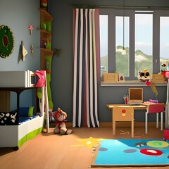 Childs room with fun and playful decor1_SwinIR