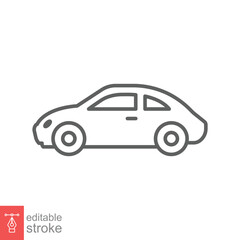 Car icon. Simple outline style. Pictogram, thin line automotive shape, flat sign, symbol, vehicle concept. Vector illustration isolated on white background. Editable stroke EPS 10.