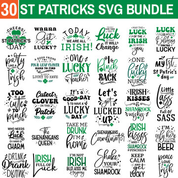 St Patrick's Day svg bundle. Hand drawn vector design for card, banner, mug, t-shirt, invitation, sticker and gifts.