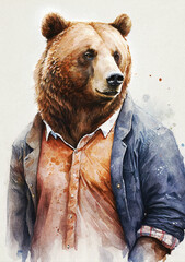 brown bear with trendy clothes, perfect for wall art prints