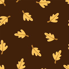 Yellow oak leaf vector seamless pattern. Forest autumn children's texture.