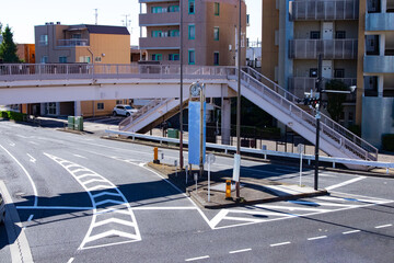 An empty downtown street at the crossing in Tokyo long shot