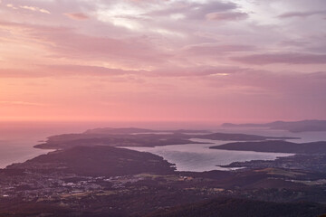 Sunrise over Hobart captured from Mount Wellington