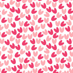 Vector pattern of hand-drawn little pink hearts in random style on a white background