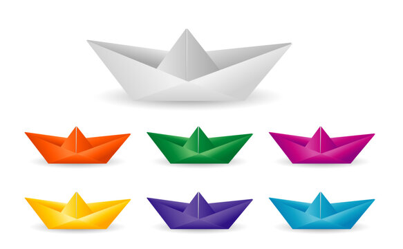 folded paper boat origami. modern origami paper ship. collection realistic paper boat origami. 