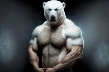 Fototapeta na wymiar Portrait of a strong male polar bear in a gym. Bodybuilding concept, generative ai