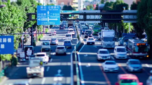 A timelapse of the miniature traffic jam at the downtown street in Tokyo zoom