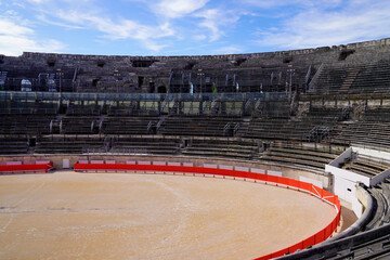 Arena of Nimes interior tribune in gard southeast France