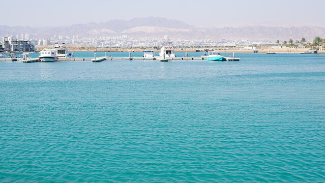 The view of Eilat in Israel from Ayla close to Aqaba in Jordan in the month of January