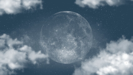 雲の隙間から見える満月