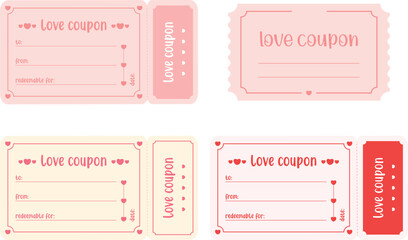 Set of isolated pastel love coupons template