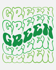 Green St. Patrick's Day word retro wavy repeat text Mirrored typography svg on white background