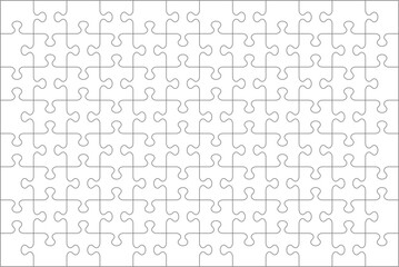 Jigsaw puzzle blank template or cutting guidelines of 96 transparent pieces and visual ratio 3:2. Classic style pieces are easy to separate (every piece is a single shape).
