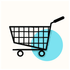 Shopping cart illustration for web, mobile apps. Shopping cart trolley icon with hand drawn doodle style vector