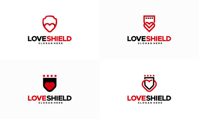 Set of Love Shield logo designs concept vector, Love and Shield logo symbol icon template