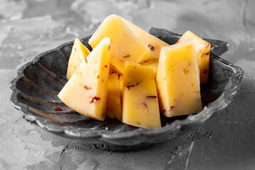 cheddar cheese cubes on plate