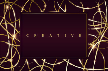 Elegant dark purple and gold background. Abstract curved lines, brushstroke effect, with flashes of light. Banners, invitations, luxury vouchers: vector image.