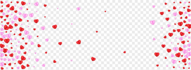 Fond Heart Background Transparent Vector. Elegant Frame Confetti. Tender Random Pattern. Red Heart Abstract Illustration. Pink Falling Backdrop.