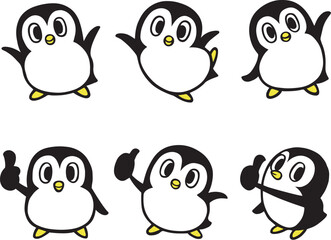 かわいいペンギンキャラクターセット2　(バンザイ、いいね、グッド 他)