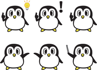 Obraz premium かわいいペンギンキャラクターセット1 (閃く、オススメ、イチオシ、指し棒 他)