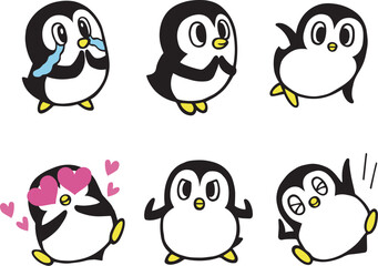 かわいいペンギンキャラクターセット4　(感動、ラブ、ガッツポーズ、 ヤッター 他)