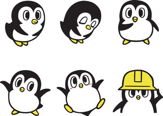 かわいいペンギンキャラクターセット5　(お辞儀、おまかせ、ばんざい、安全第一 他)
