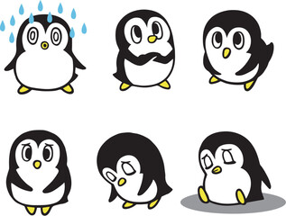 かわいいペンギンキャラクターセット6　(あせる、考える、困る、悩む 他)