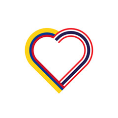 unity concept. heart ribbon icon of colombia and thailand flags. vector illustration isolated on white background