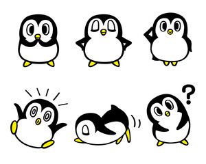 かわいいペンギンキャラクターセット3　(お願い、ドヤ、敬礼、はてな 他)