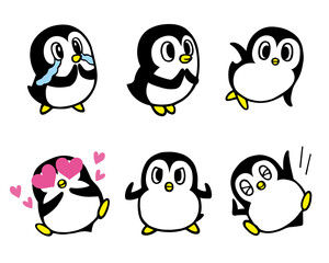 かわいいペンギンキャラクターセット4　(感動、ラブ、ガッツポーズ、 ヤッター 他)