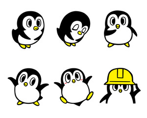 かわいいペンギンキャラクターセット5　(お辞儀、おまかせ、ばんざい、安全第一 他)