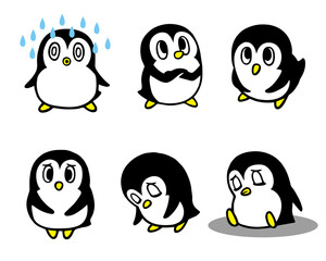 かわいいペンギンキャラクターセット6　(あせる、考える、困る、悩む 他)
