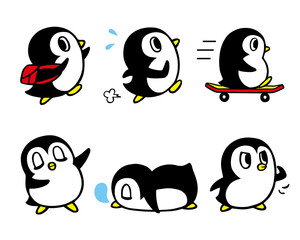 かわいいペンギンキャラクターセット7　(走る、スケボー、おまかせ、寝る 他) © SUNDAYS GRAPHICS