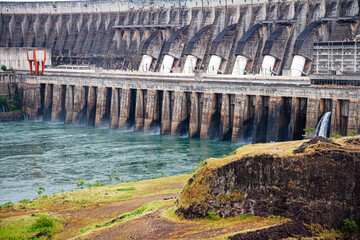 Itaipu hydroelectric Dam along Parana River in Paraguay, South America - obrazy, fototapety, plakaty