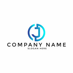 letter J initial gradient monogram alphabet logo design with circle