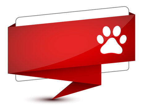 Dog or cat paw print icon isolated on elegant red tag sign illustration