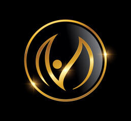 Golden Monogram Circle Logo Initial Letter M