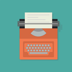 retro vintage typewriter in orange red color