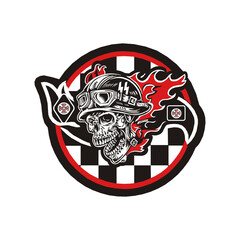 scary face wearing helmet Race flag Logo illustration