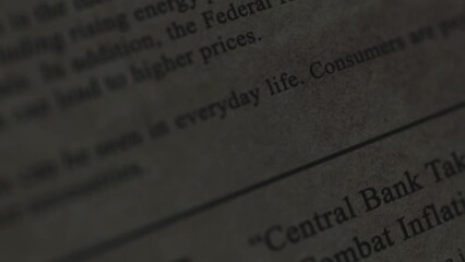 Article on financial crisis, inflation and depression in the world in old vintage newspaper in editorial office, animation