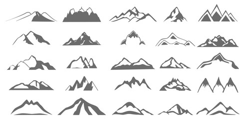 Mountain outline images. set of gray rocky mountain silhouette. vector illustration. - obrazy, fototapety, plakaty