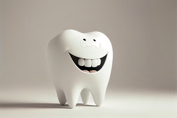 lustiger, glücklicher Comic Zahn in 3d isoliert auf einfarbigen Hintergrund mit Platzhalter - Generative Ai
